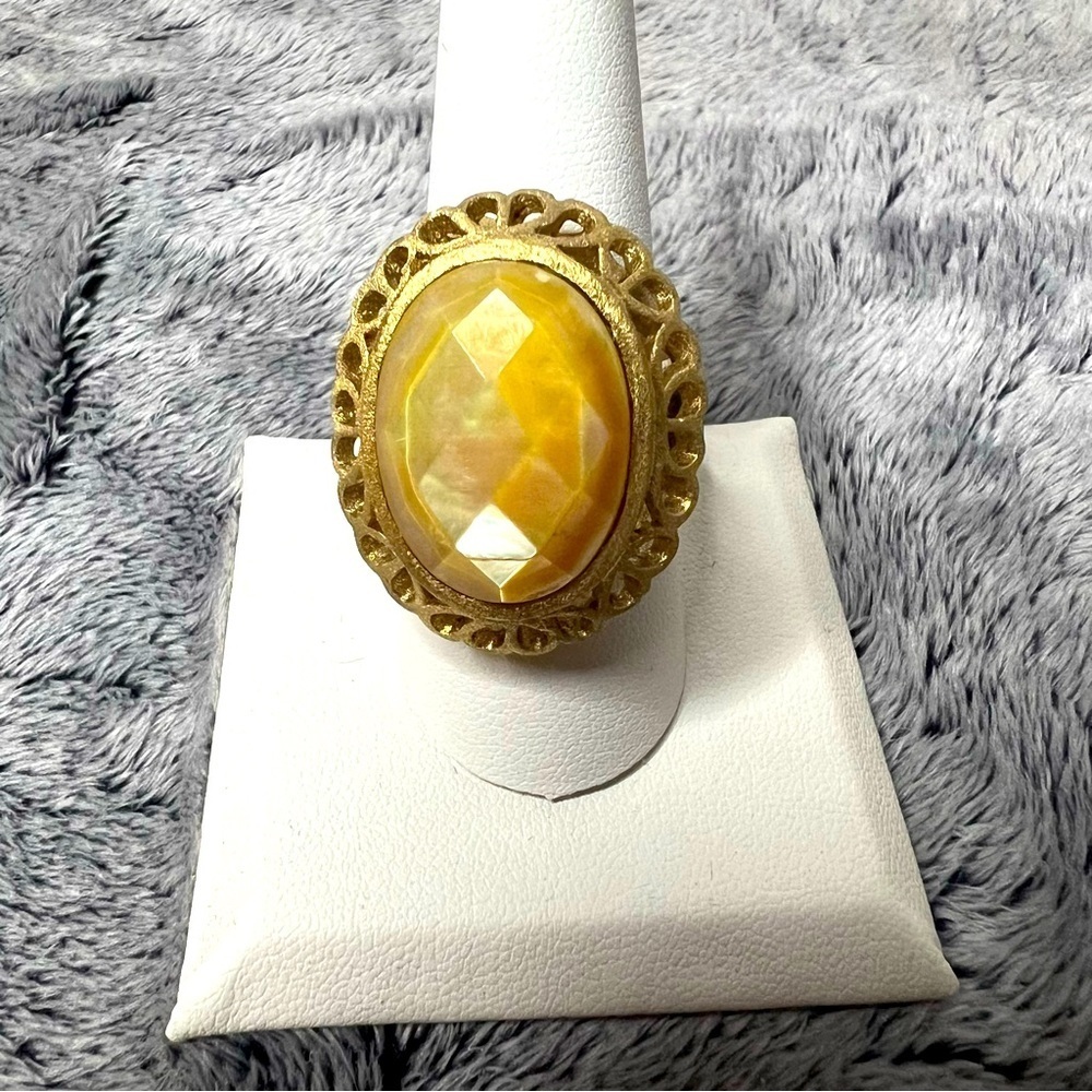 Rivka Friedman 18k Gold Plated Oval Yellow Stone Cocktail Ring Size 9.5